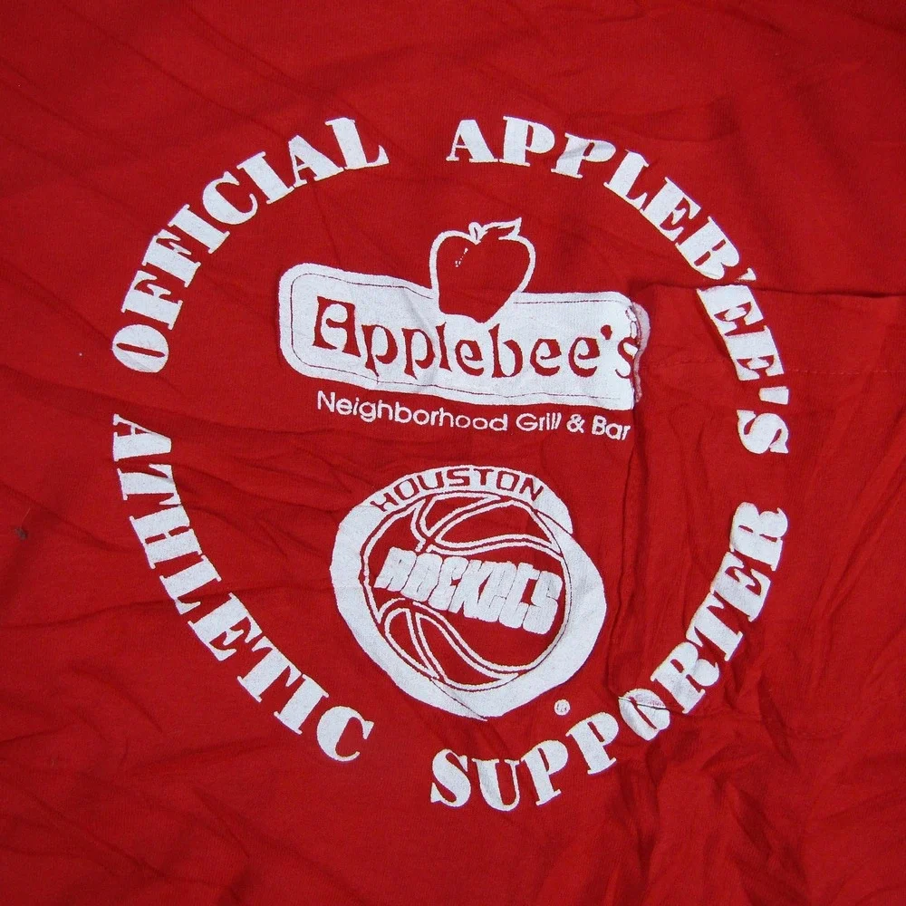 Vintage Applebees Houston Rockets‎ Shirt Mens Large Red Single Stitch Promo 90s